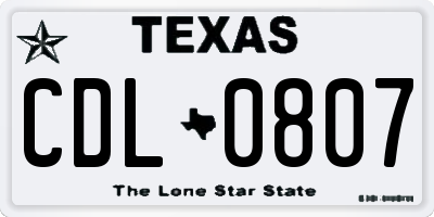 TX license plate CDL0807
