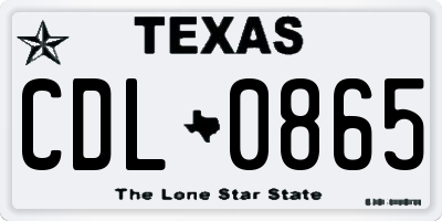 TX license plate CDL0865