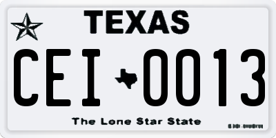 TX license plate CEI0013