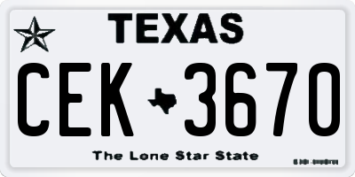 TX license plate CEK3670