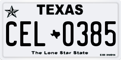 TX license plate CEL0385