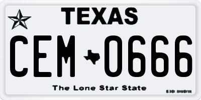 TX license plate CEM0666