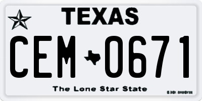 TX license plate CEM0671