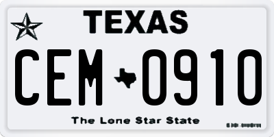 TX license plate CEM0910