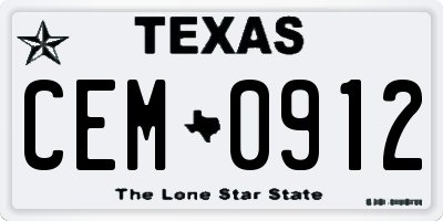 TX license plate CEM0912