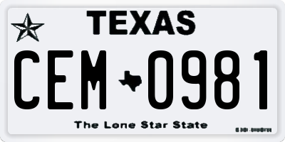 TX license plate CEM0981