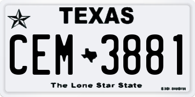 TX license plate CEM3881