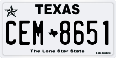 TX license plate CEM8651