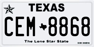 TX license plate CEM8868