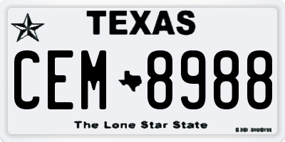 TX license plate CEM8988