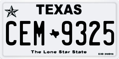 TX license plate CEM9325