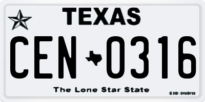TX license plate CEN0316