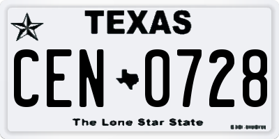 TX license plate CEN0728