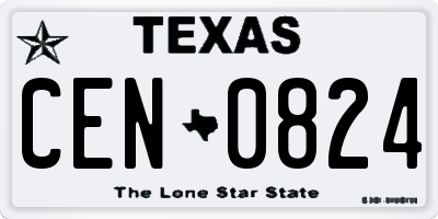 TX license plate CEN0824