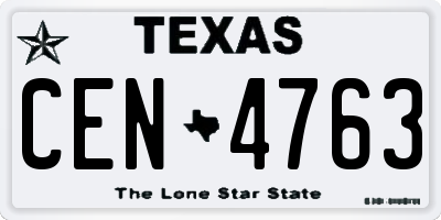 TX license plate CEN4763