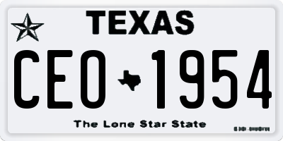 TX license plate CEO1954