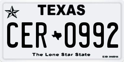 TX license plate CER0992