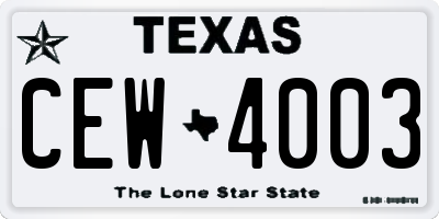 TX license plate CEW4003