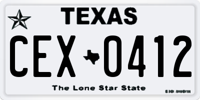 TX license plate CEX0412