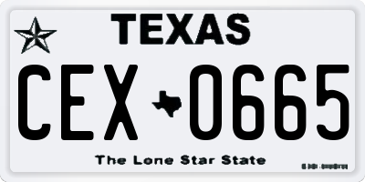 TX license plate CEX0665