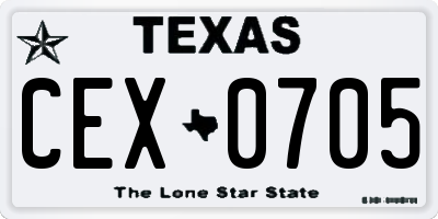 TX license plate CEX0705