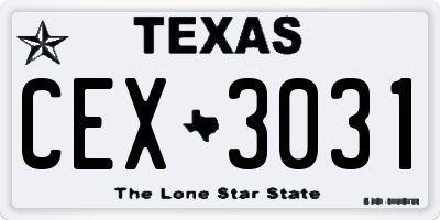 TX license plate CEX3031