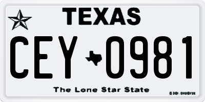 TX license plate CEY0981