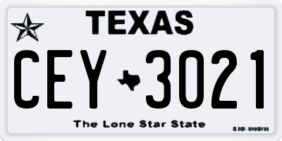 TX license plate CEY3021