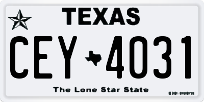 TX license plate CEY4031