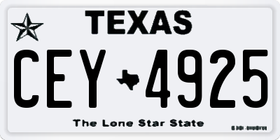 TX license plate CEY4925