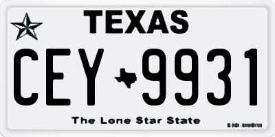 TX license plate CEY9931