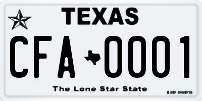 TX license plate CFA0001