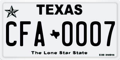 TX license plate CFA0007