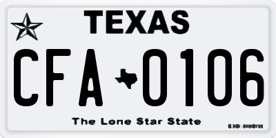 TX license plate CFA0106