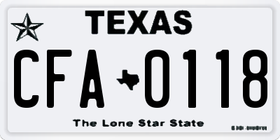 TX license plate CFA0118