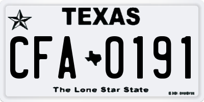TX license plate CFA0191