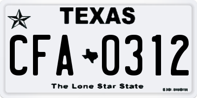 TX license plate CFA0312