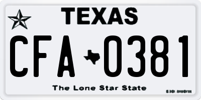 TX license plate CFA0381