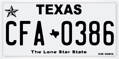 TX license plate CFA0386