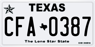 TX license plate CFA0387