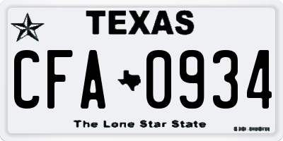 TX license plate CFA0934