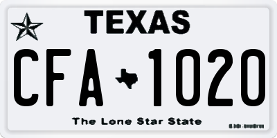TX license plate CFA1020