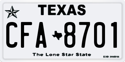 TX license plate CFA8701