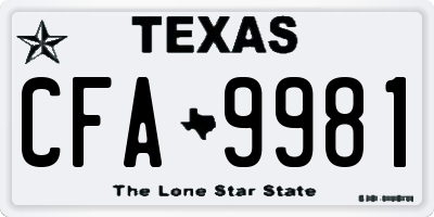TX license plate CFA9981