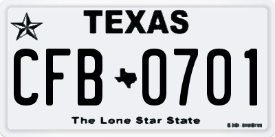 TX license plate CFB0701