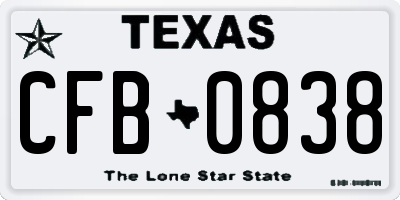 TX license plate CFB0838