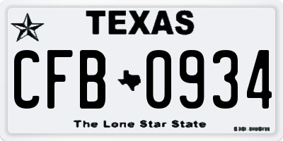 TX license plate CFB0934