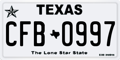 TX license plate CFB0997