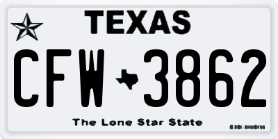 TX license plate CFW3862