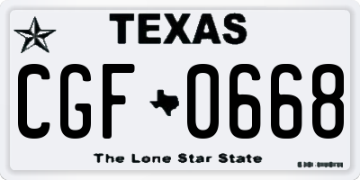 TX license plate CGF0668